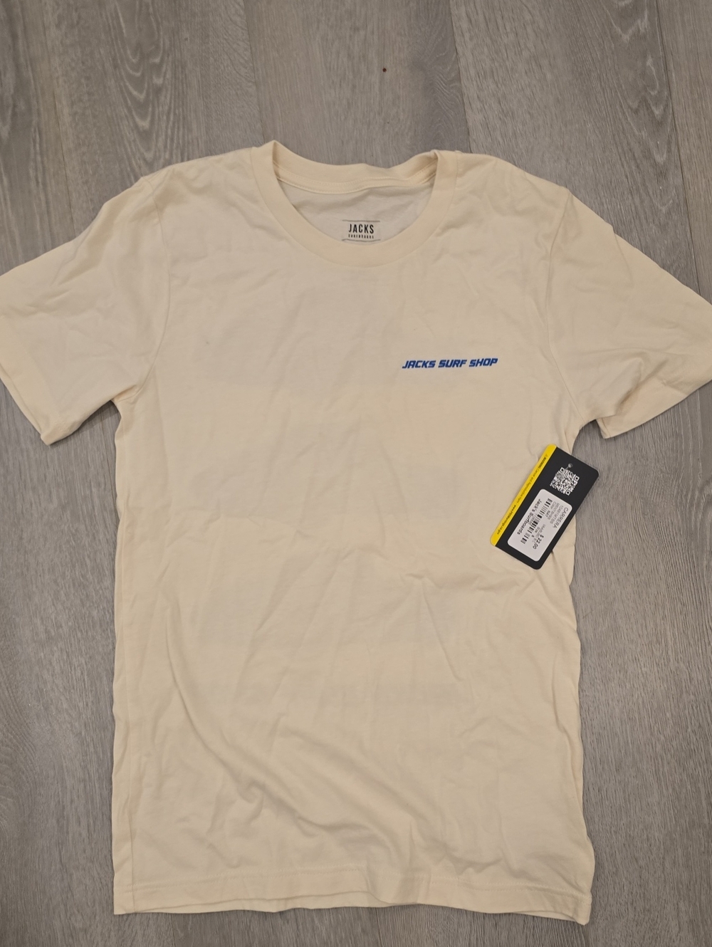 Jacks SURF shop Mens Cream Short-Sleeve PORSCHE Tee with Blue Logo - Picture 2 of 3